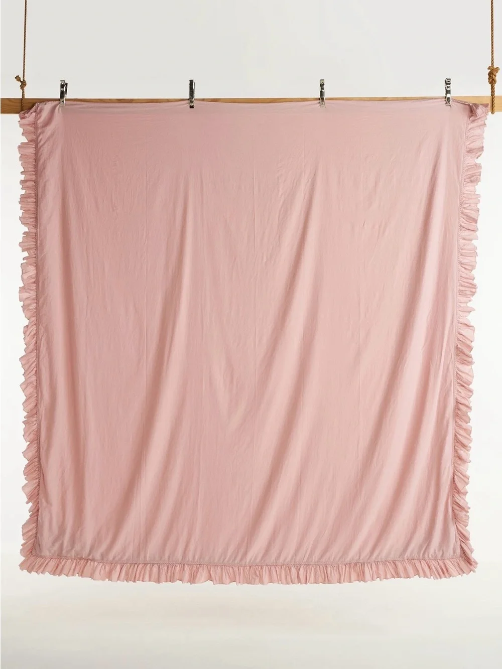 Anthropologie Organic Cotton Spa Sateen Ruffled Duvet Cover, Blush, Queen